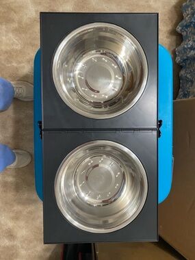 Collapsible Adjustable Black Elevated Double Dog Bowls